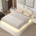 Beige Pu Upholstered Floating Platform, Foam Headboard