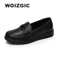 WOIZGIC – mocassins plats en cuir de vache véritable pour femme chaussures à bout rond noir