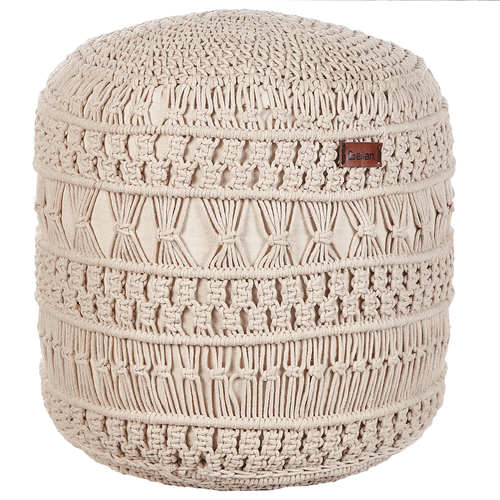 Pouf Beige aus Baumwolle ⌀ 45 cm Rund Makramee Design Boho Stil Wohnaccessoires für Wohnzimmer Schlafzimmer Flur