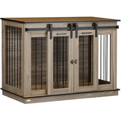 Pawhut - Hundekäfig mit 2 Türen, Hundebox, Transportbox für Hunde, rustikales Design, verriegelbar,