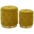 Set de 2 poufs en velours jaune moutarde avec rangement