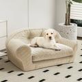 Rounuo Luxury Dog Sofa Bed Couch Dog Bean Bag Bed Western Home Dog Bed with Blanket Attached Washable Cat Lounge Chair Snoozer Cozy Cave Dog Bed Fluffy Dog Beds & Furniture for Small Dogs Beige