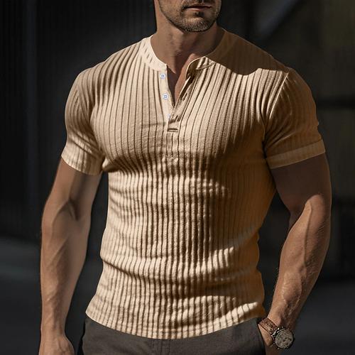 Men's Button T Shirt T Shirt Henley Shirt Tee Short Sleeve V Neck Spring Summer Plain Pit Strip Fashion Designer Basic Vacation Street Going out Wine Black White Top Tee for Men