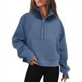 Womens Sweatshirts Half Zip Cropped Pullover Fleece Quarter Zipper Hoodies Fall outfits Clothes with Thumb Hole