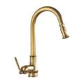 Kitchen Faucet Pull Out Sink Mixer Taps, 360 Degree 2 Mode Sprayer, Vintage Brass Vessel Tap with Cold and Hot Hose