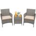 DIQIN 3 Pieces Patio Furniture PE Rattan Wicker Chair Conversation Set Brown and Beige 26.6x12.1x19.3 inches