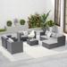 6-Piece Wicker Patio Furniture Set - Wicker Rattan Sectional Sofa Set with Coffee Table Outside Furniture Conversation Set with Cushion and Ottoman for Lawn Garden (Gray Rattan & Light Gray)
