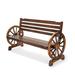 Outdoor Rustic Wooden Bench with Wagon Wheel Arms 3 People Outdoor Bench Garden Bench Front Porch Furniture Patio Lawn Yard Park Indoor and Ourdoor Decor