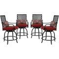 PHI VILLA Patio Swivel Bar Stools Set of 2 Outdoor Bar Height Bistro Dining Chairs All-Weather Patio Metal Furniture Set with Armrest and Seat Cushion for Garden Backyard Lawn Red