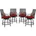 PHI VILLA Patio Swivel Bar Stools Set of 2 Outdoor Bar Height Bistro Dining Chairs All-Weather Patio Metal Furniture Set with Armrest and Seat Cushion for Garden Backyard Lawn Red