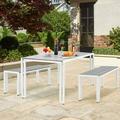 Erommy Outdoor Picnic Table and Bench Set 59 Long Dining Table Set with 2 Benches WPC Picnic Tables Gray - 3-Piece-Sets