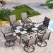 PHI VILLA 7pcs Outdoor Dining Table and Chairs 6 Patio Swivel Chair with Armrest and Backrest and Extra Dining Table Durable and Sturdy Metal Frame for All-Weather