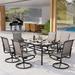 7 Pieces Patio Dining Set Rectangular Expandable Black Metal Table with 9 Padded Textilene Fabric Swivel Chairs Outdoor Furniture Set for Garden Poolside Backyard Porch