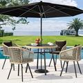 YITAHOME 5-Piece Outdoor Patio Furniture Dining Set All-Weather Rattan Conversation Set with Soft Cushions and Glass Top Dining Table for Backyard Deck (Light Brown + Black)