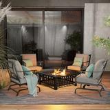 Grand patio Outdoor 5 Pieces Furniture Set 4 Motion Patio Chairs and 32 Wood Burning Fire Pit Beige