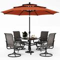 PHI VILLA Outdoor Swivel Chair and Table Set with 10ft Umbrella Patio Furniture Dining Set with 4 Outdoor Chairs 1 Patio Table and 10ft Beige Umbrellas(No Base)