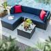 Devoko 5 Pieces All Weather Outdoor Sectional Sofa Manual Weaving Wicker Rattan Patio Conversation Set with Cushion and Glass Table (Navy Blue)