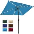 LOVE STORY 6.5x10ft Rectangular Patio Umbrella with Solar Powered LED Outdoor Table Market Umbrella with Push Button Tilt and Crank Light Blue (No Base included)