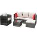 Yesurprise Patio Furniture Set 4 Pieces Outdoor Furniture Set with Single Sofa 3-seat Sofa Tempered Glass Tea Table 4 Seat and Back Cushions Seating Piece for Backyard
