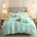 Uhamho 2 Piece Faux Fur Bedding Duvet Cover Set Solid Comforter Cover Quilt Cover with Pillowcase Twin Aqua