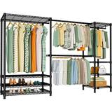 YONG E11 Heavy-Duty Garment Rack Metal Freestanding Clothes Rack and Closet Storage Organizer System with 8 Shelves and 4 Hanger Rods (73.2 - 97.6) W x 14.5 D x 71.2 H Load 962 LBS Black