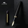 Jinhao 9056 Fountain Pen Natural Wood Handmade M/F Nib Gold clip Ink Pen Stationary Business Office Gift Writing School Supplies Ebony-Gold Bent(1.0mm)