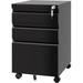 3 Drawer Vertical File Cabinet Black Mobile Filling Cabinet with Lock for Legal/Letter Size Pre-Built Office Storage File Cabinet with Wheels Under Desk - Fully Assembled