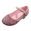 Fashion Summer Children Sandals Girls Casual Shoes Low Heel Buckle Shiny Pearl Sequins Dress Dance Shoes Pink 3.5 Years-4 Years