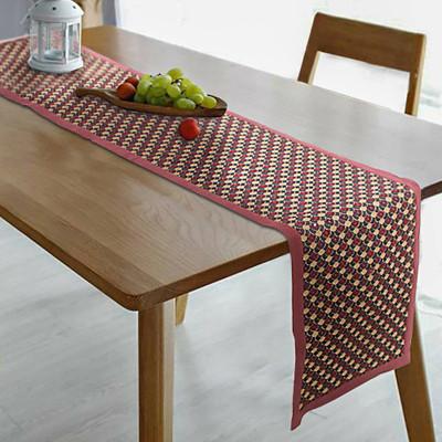 Oceanic Elegance,'Patterned Burgundy and Black Cotton Blend Table Runner'