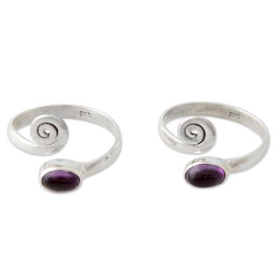 Curls,'Amethyst and Sterling Silver Toe Rings from India (Pair)'