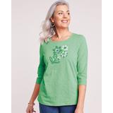 Blair Women's Slub Knit Embroidered Top - Green - XL - Womens