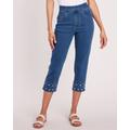 Blair Women's DenimEase™ Embroidered Flat-Waist Capris - Denim - 18 - Misses