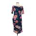 ASOS Casual Dress - Sheath Boatneck Short sleeves: Blue Floral Dresses - Women's Size 8