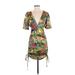 Fashion Nova Casual Dress - Mini V Neck 3/4 sleeves: Green Dresses - Women's Size Small