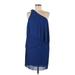 MICHAEL Michael Kors Cocktail Dress - Mini One Shoulder Sleeveless: Blue Print Dresses - Women's Size Medium