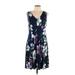 PREMISE Casual Dress - A-Line V Neck Sleeveless: Blue Floral Dresses - Women's Size Large