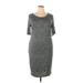 Lularoe Cocktail Dress - Sheath Scoop Neck Short Sleeve: Gray Floral Dresses - New - Women's Size 3X