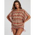 South Beach Copper Crochet Ruched Side Cover Up, Brown, Size 8, Women