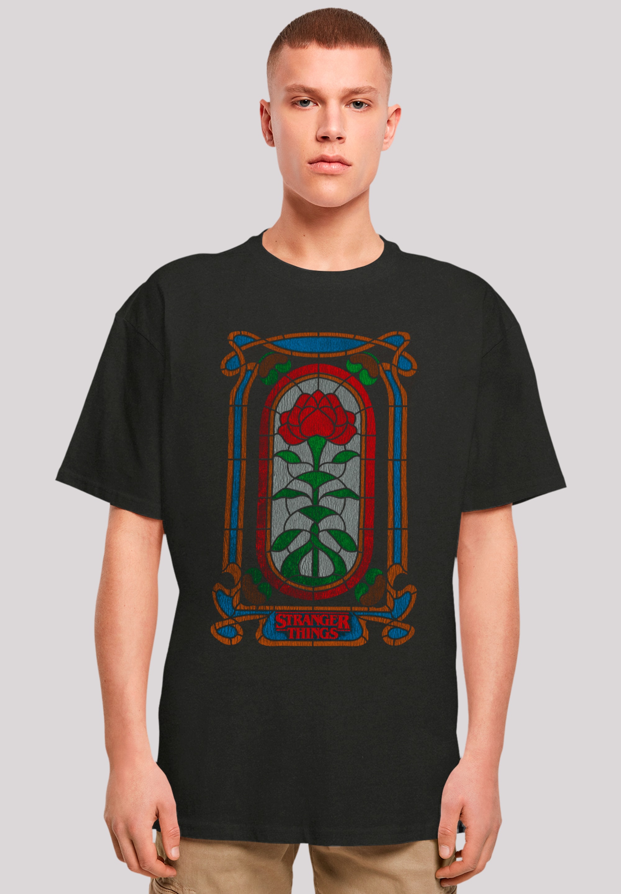 T-Shirt F4NT4STIC "Stranger Things Rose Window", Herren, Gr. 4 XL, schwarz, Obermaterial: 100% Baumwolle, Casual, oversize, Rundhals, ohne Bündchen, Shirts, Premium Qualität Image