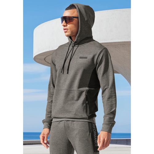 Kapuzenpullover AUTHENTIC LE JOGGER Gr. S (44/46), grau (anthrazit) Herren Pullover melierte Optik, mit Reißverschlusstasche