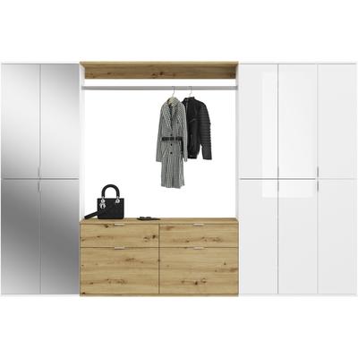 Garderoben-Set INOSIGN "Trondheim, Breite 273 cm, 6-teilig, bestehend aus:", braun (artisan eiche nb, weiß, artisan eiche nb, weiß hochglanz, spiegelglas), B:273cm H:193cm T:34cm, Holzwerkstoff, Kastenmöbel-Sets, 3x Garderobenschrank, 1 Kommode, 1... Image