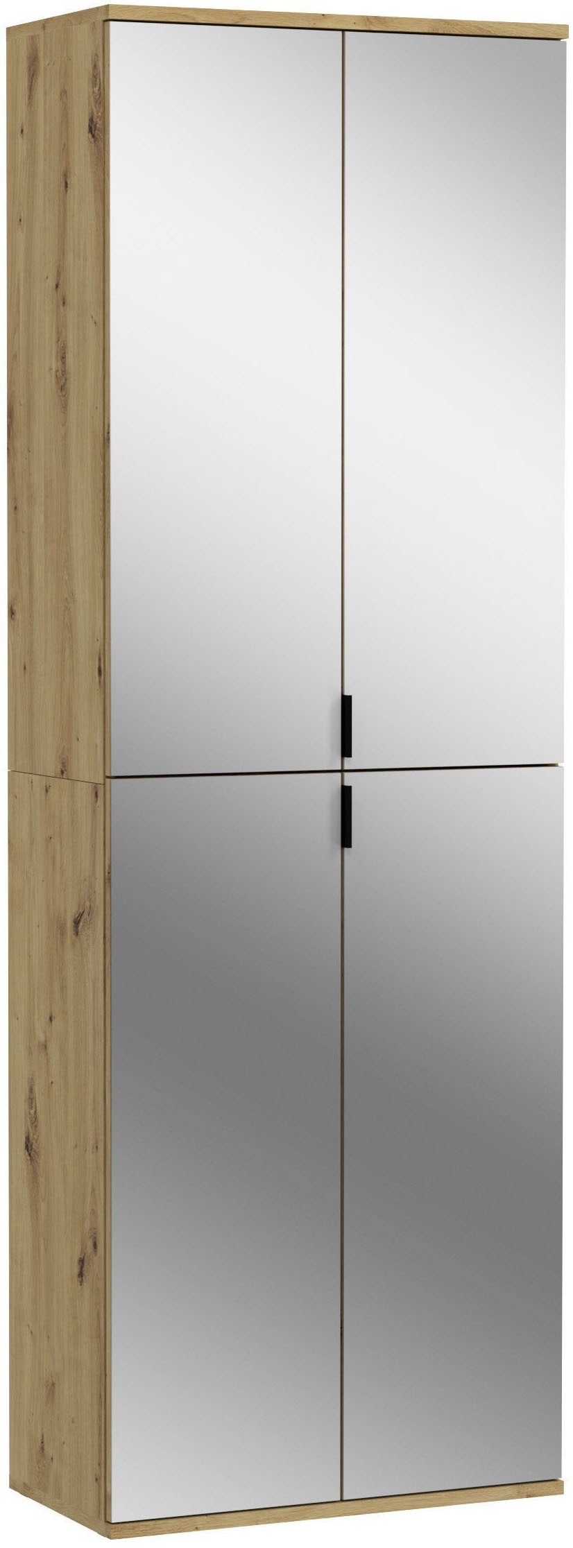 Schuhschrank HOME AFFAIRE "Trondheim, Höhe 193 cm, 4 Spiegeltüren, 9 Fächer, 7 Einlegeböden", braun (nox, oak, nachbildung), B:61cm H:193cm T:34cm, FSC-zertifizierter Holzwerkstoff, Schränke, Schuhschrank, inkl. ausziehbarer Kleiderstange,...