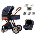 Baby Pram Pushchair Buggy with Car Seat,Luxury Pram Baby Strollers Coches para Bebes Baby Girl Stroller Seat Combo with 6 Stroller Gift Accessories (Color : Blue)