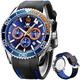 OLEVS Stylish Wrist Watch for Men,Silicone Strap Men Watches,Pro Diver Stainless Steel Chronograph Watch,Waterproof Date Dress Watch for Man,Large Face Male Watch, blue watch for men, men watch