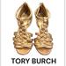 Tory Burch Shoes | Authentic Tory Burch Gold Leather Heels Sandals Sz 8 | Color: Gold | Size: 8