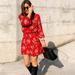 Zara Dresses | New Zara | Floral Print Midi Dress Long Sleeve Womens Size M | Color: Red | Size: M
