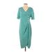 Just Fashion Now Casual Dress - Midi V Neck Short sleeves: Teal Dresses - Women's Size Small