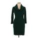 Connected Apparel Casual Dress - Sweater Dress Cowl Neck 3/4 sleeves: Green Solid Dresses - Women's Size X-Large