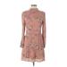 Love, Fire Casual Dress - Mini High Neck 3/4 sleeves: Pink Print Dresses - Women's Size Medium
