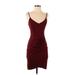 Lulus Casual Dress - Wrap V-Neck Sleeveless: Burgundy Solid Dresses - Women's Size Small